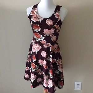 French Gray Maroon Rose Skater Dress